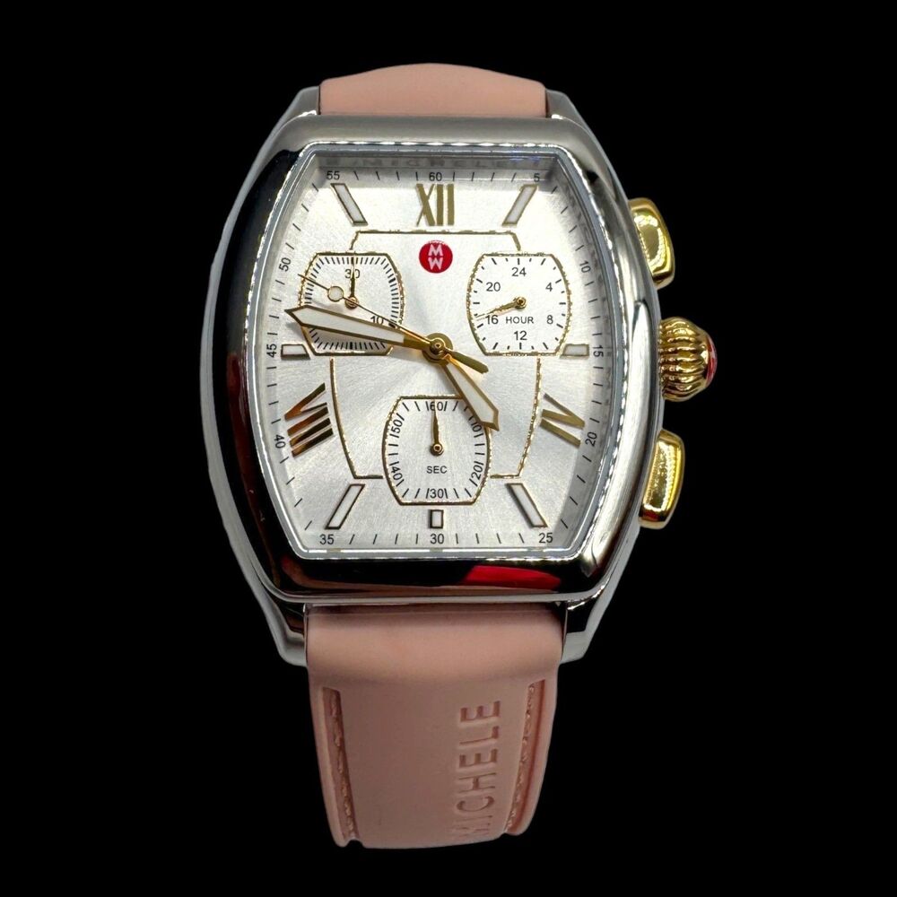 EUC MICHELE Relevé Sport Chronograph Pink Silicone Two-Tone Watch Classy